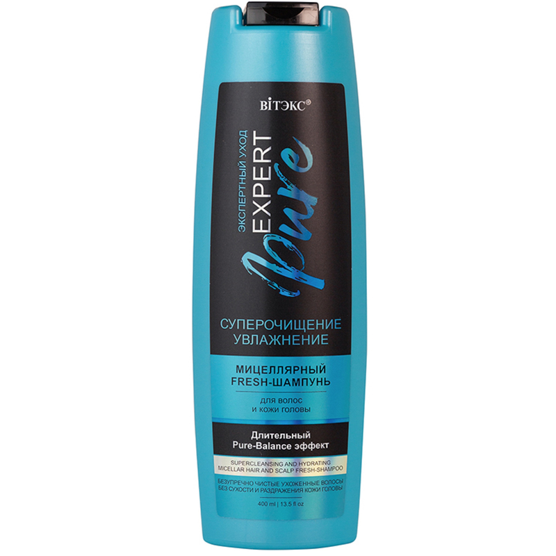 Biтэкс EXPERT PURE Шампунь-fresh Мицеллярный д/волос и кожи головы СУПЕРОЧИЩЕНИЕ и УВЛАЖНЕНИЕ 400мл