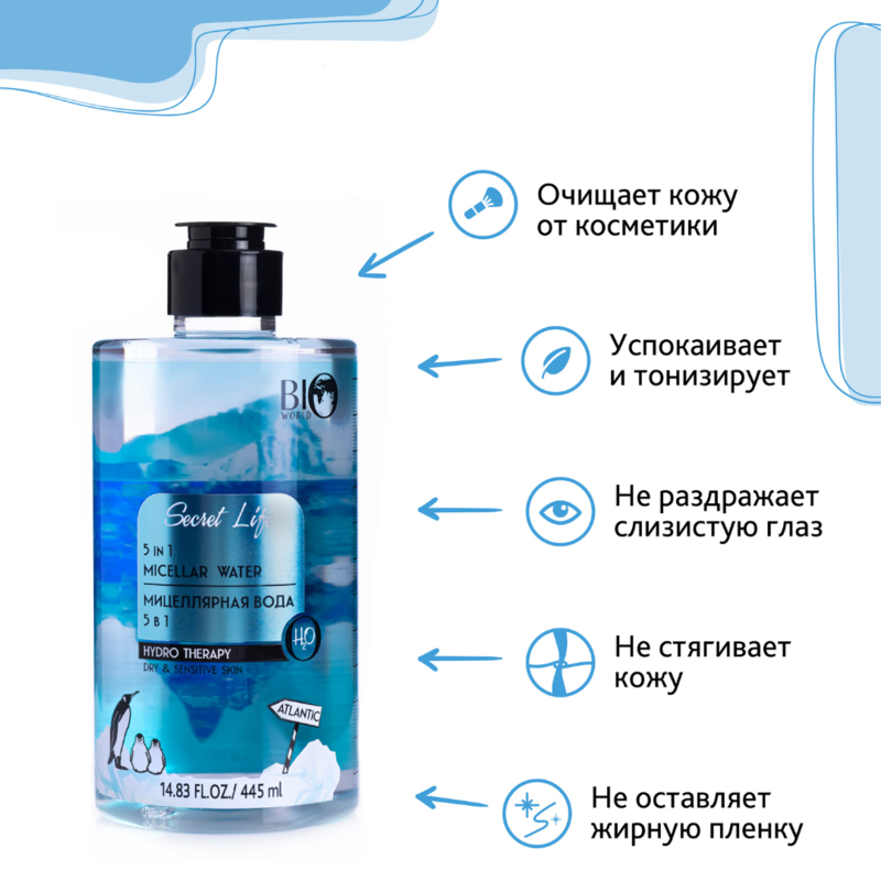 BIO WORLD Secret Life Hydro Therapy Мицеллярная вода 5в1 445мл