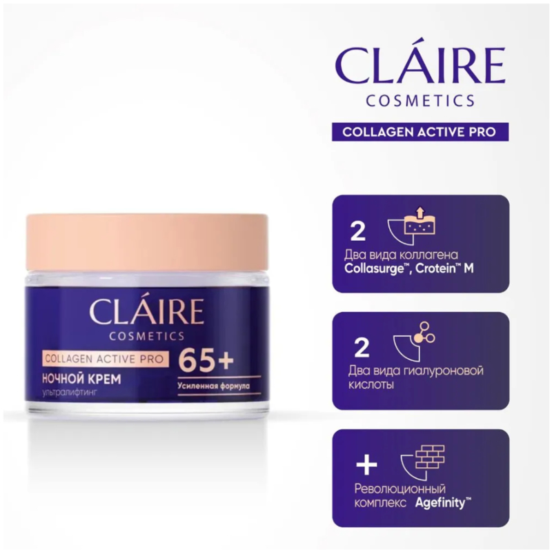 CLAIRE Collagen Active Pro 65+ Крем ночной 50мл