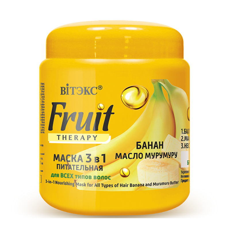 Biтэкс FRUIT Therapy Маска Питательная 3в1 д/всех типов волос Банан-Масло мурумуру 450мл