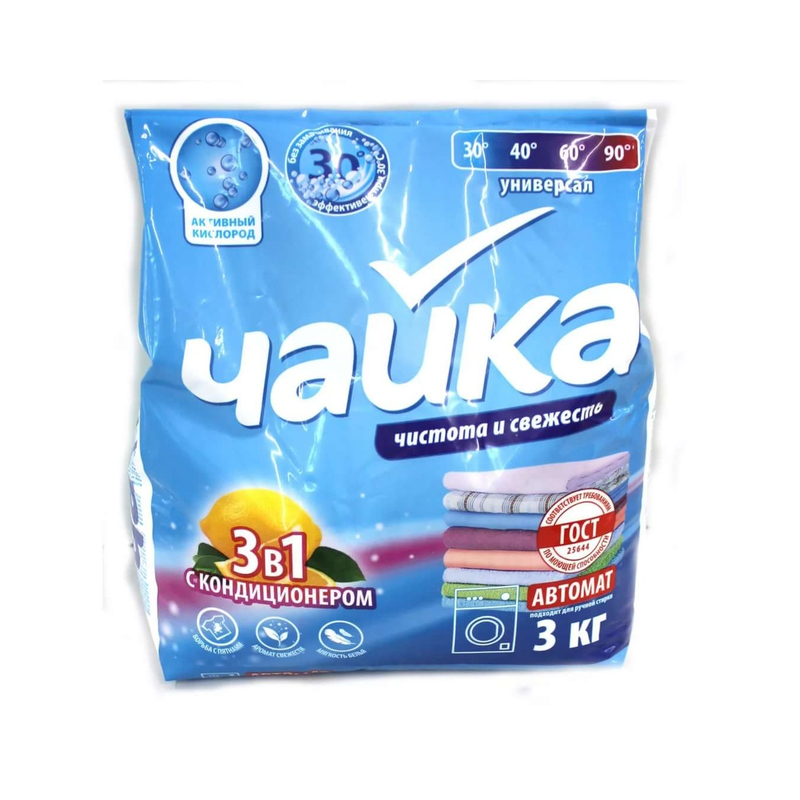 Стиральный порошок Чайка 3кг Автомат Универсальный Лимон 3в1 