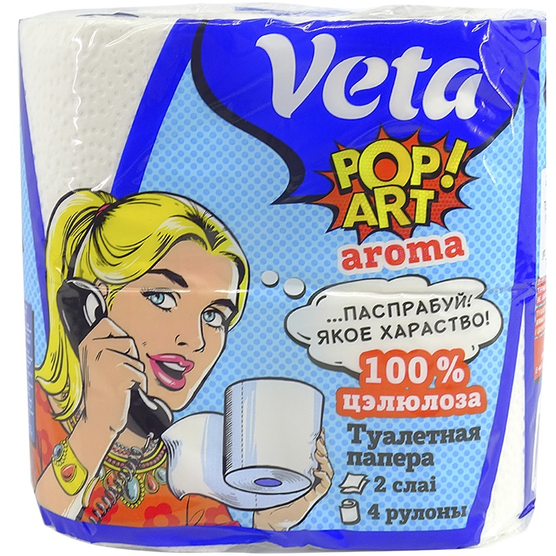 Бумага туалетная VETA POP ART AROMA двухслойная, на втулке, ароматизированная, 1*4 рулона.
