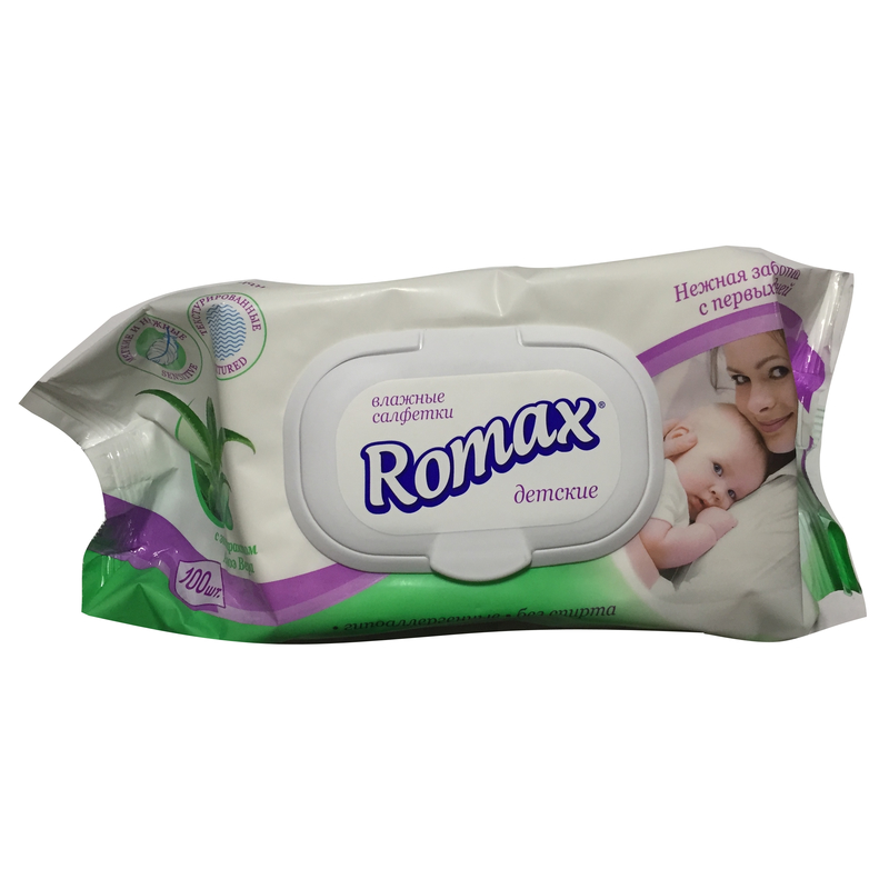 Ромакс Влажные салфетки Детские с экстрактом Алоэ 100шт клапан
