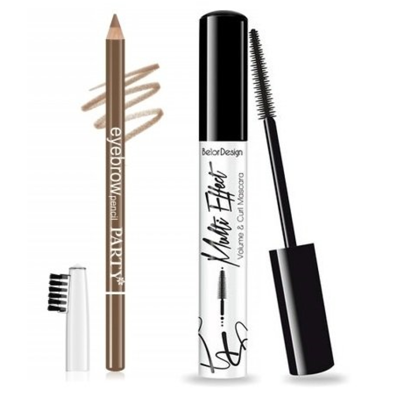 Belor Design Тушь MULTI EFFECT Объемная и Подкр+PARTI Карандаш д/бровей 106 Подарок