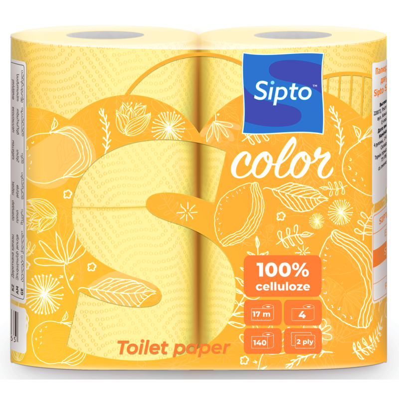 Sipto Color Бумага туалетная 2хслойная 140листов 1х4рулона желтая