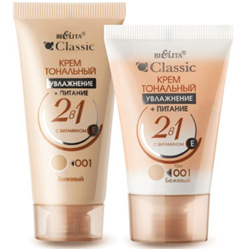 Bielita Крем Тональный 2в1 с вит.Е CLASSIC 001 Бежевый 30мл 